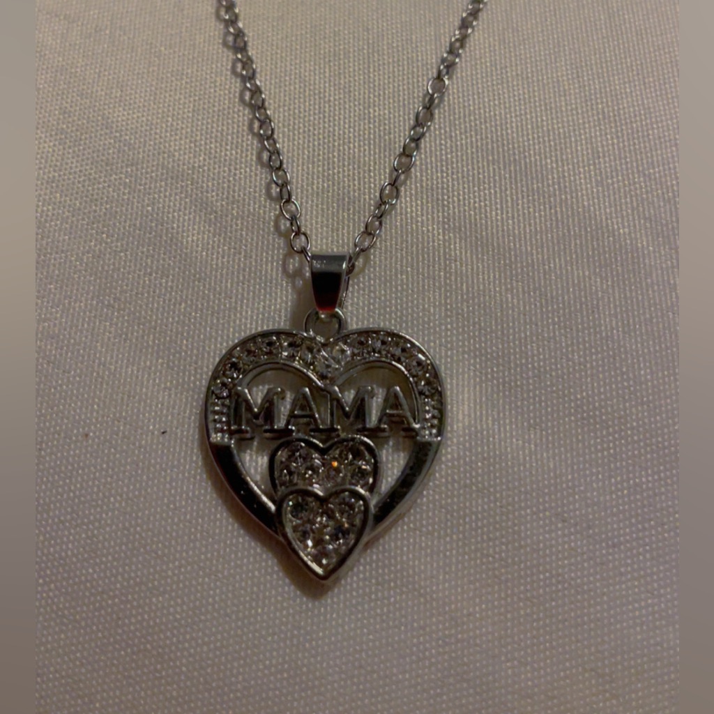 Silver Heart 'Mama' Pendant Necklace Droplets Stainless Steel